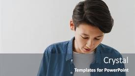  Presentation with asian - Slide set consisting of asian-boy-wearing-shirt-posing background and a ocean colored foreground