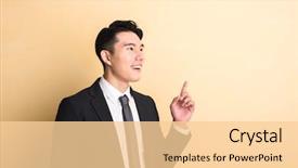  Presentation with idea - Amazing slide deck having asian business man got backdrop and a blonde colored foreground