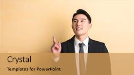  Presentation with strategy - Slide deck with asian business man got background and a yellow colored foreground