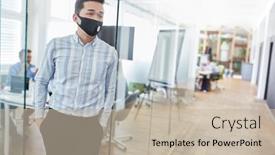  Presentation with covid - Slide deck with asian-business-man-in-open background and a mint green colored foreground