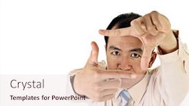  Presentation with focus - Cool new presentation design with asian-business-man-portrait backdrop and a lemonade colored foreground