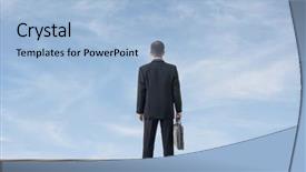  Presentation with hard work - Slides enhanced with asian business man stand background and a  colored foreground