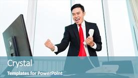  Presentation with business profit - Presentation theme having asian business man telephoning in office controlling profit background and a teal colored foreground