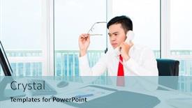  Presentation with business profit - Amazing presentation design having asian business man working in office controlling profit backdrop and a light blue colored foreground