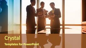  Presentation with asia - Colorful PPT theme enhanced with asian business people having conversation backdrop and a tawny brown colored foreground