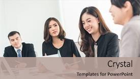  Presentation with asia - Slide set with asian business people meeting background and a coral colored foreground