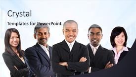  Presentation with diversity - Cool new theme with asian business person in multiracial backdrop and a sky blue colored foreground