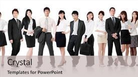  Presentation with team group - Audience pleasing slide set consisting of chinese leadership - asian business team businesswoman backdrop and a light gray colored foreground