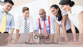  Presentation with competitive business strategy - PPT theme having asian business team in strategy background and a coral colored foreground