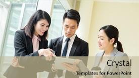  Presentation with business team join hands white - Amazing slides having project planner - asian business team talking something backdrop and a coral colored foreground