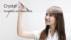  Presentation with asian - PPT theme having asian business woman drawing graph background and a light gray colored foreground