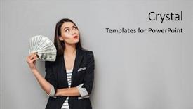  Presentation with asian - Amazing slide set having asian business woman holding money backdrop and a light gray colored foreground