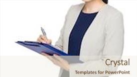  Presentation with asian - Cool new presentation theme with asian-business-woman-jot-down backdrop and a cream colored foreground