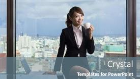  Presentation with business hotel - Slides having asian business woman take a break in hotel room background and a seafoam green colored foreground