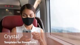  Presentation with train transport - Amazing slide deck having asian-business-woman-using-mobile backdrop and a coral colored foreground