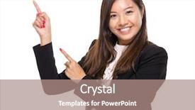  Presentation with finger point - Beautiful presentation theme featuring asian business woman with finger point backdrop and a coral colored foreground