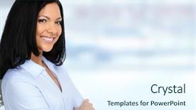  Presentation with business women - PPT theme with asian business woman background and a cool aqua colored foreground