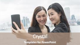  Presentation with business women - Amazing theme having asian business women take a selfie in the city backdrop and a coral colored foreground