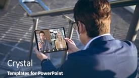  Presentation with video conference - Presentation having asian-businessman-attending-video-conference background and a  colored foreground