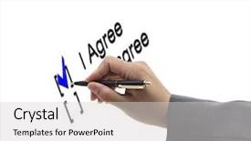  Presentation with agree - Slide deck consisting of asian businessman hand choosing i agree option background and a light gray colored foreground