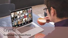  Presentation with digital image processing - PPT theme with asian-businessman-having-video-call background and a coral colored foreground