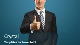  Presentation with done - Theme with asian businessman in black suit shows well done against different backgrounds background and a ocean colored foreground