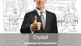  Presentation with done - Presentation theme enhanced with asian businessman in black suit shows well done against different backgrounds background and a gray colored foreground