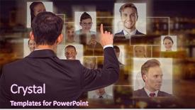  Presentation with city buildings - Beautiful slide deck featuring asian businessman pointing against illuminated buildings in city backdrop and a wine colored foreground