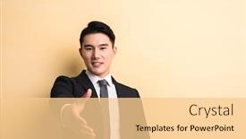  Presentation with hand shake - Slide deck with asian-businessman-shake-hand background and a lemonade colored foreground