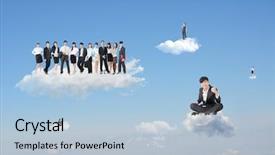  Presentation with cloud - Slide set consisting of asian businessman sit on cloud background and a light blue colored foreground