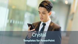  Presentation with mobile use - Presentation theme enhanced with asian businessman use of mobile phone background and a ocean colored foreground