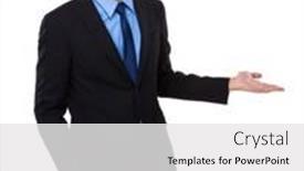  Presentation with show - Beautiful PPT theme featuring asian businessman with hand show with blank sign backdrop and a white colored foreground
