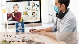  Presentation with home office - Theme featuring asian-businessman-work-from-home background and a lemonade colored foreground