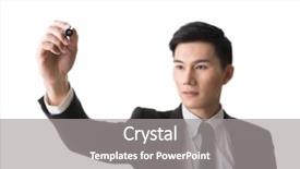  Presentation with moving writing - Cool new PPT theme with asian businessman writing closeup portrait backdrop and a gray colored foreground