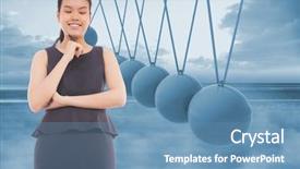  Presentation with newton cradle - Theme with asian businesswoman against newtons cradle background and a teal colored foreground