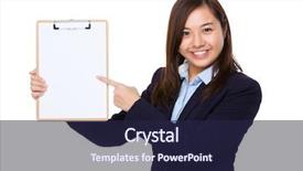  Presentation with finger point - Presentation design enhanced with asian businesswoman finger point to clipboard background and a wine colored foreground