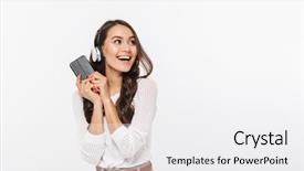  Presentation with asian music - Colorful presentation theme enhanced with asian businesswoman listening to music backdrop and a white colored foreground