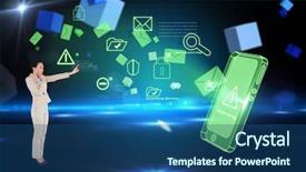  Presentation with doctor asian obese - Colorful PPT theme enhanced with asian businesswoman pointing against box backdrop and a ocean colored foreground