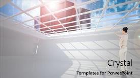  Presentation with server - Audience pleasing PPT layouts consisting of asian businesswoman pointing against server backdrop and a light gray colored foreground