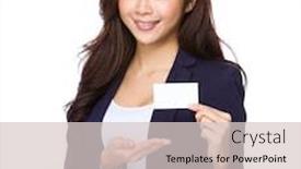  Presentation with name - Beautiful PPT theme featuring asian businesswoman showing name card backdrop and a lemonade colored foreground