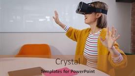  Presentation with virtual work - Beautiful slides featuring asian-businesswoman-sitting-at-work backdrop and a red colored foreground