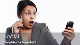  Presentation with cell - Audience pleasing slide deck consisting of asian-businesswoman-surprised-expression-using backdrop and a dark gray colored foreground