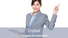  Presentation with finger point - Amazing PPT theme having asian businesswoman use of tablet and finger point up backdrop and a light blue colored foreground