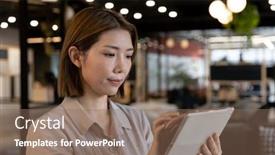  Presentation with social distancing - Amazing presentation theme having asian-businesswoman-using-digital-tablet backdrop and a violet colored foreground