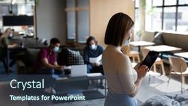  Presentation with hygiene - Slide deck having asian-businesswoman-wearing-face-mask background and a ocean colored foreground