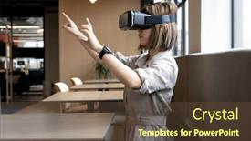  Presentation with virtual workplace - Amazing presentation theme having asian-businesswoman-wearing-virtual-reality backdrop and a tawny brown colored foreground