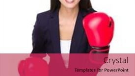  Presentation with boxing - PPT theme enhanced with asian businesswoman with boxing gloves for cheerup gesture background and a red colored foreground
