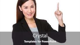  Presentation with finger point - PPT theme enhanced with asian-businesswoman-with-finger-point background and a dark gray colored foreground