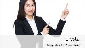 Presentation with finger point - Colorful presentation theme enhanced with asian businesswoman with finger point up backdrop and a white colored foreground