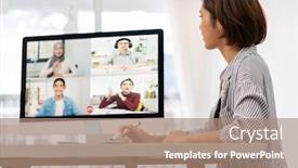  Presentation with home office - Amazing presentation theme having asian-businesswoman-work-from-home backdrop and a coral colored foreground